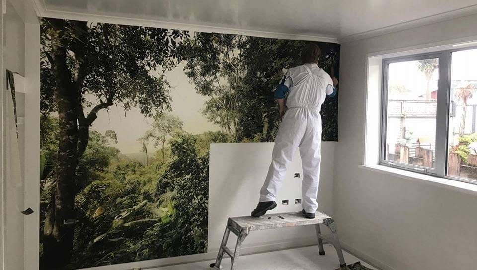 Hanging a large West Coast rainforest wall mural